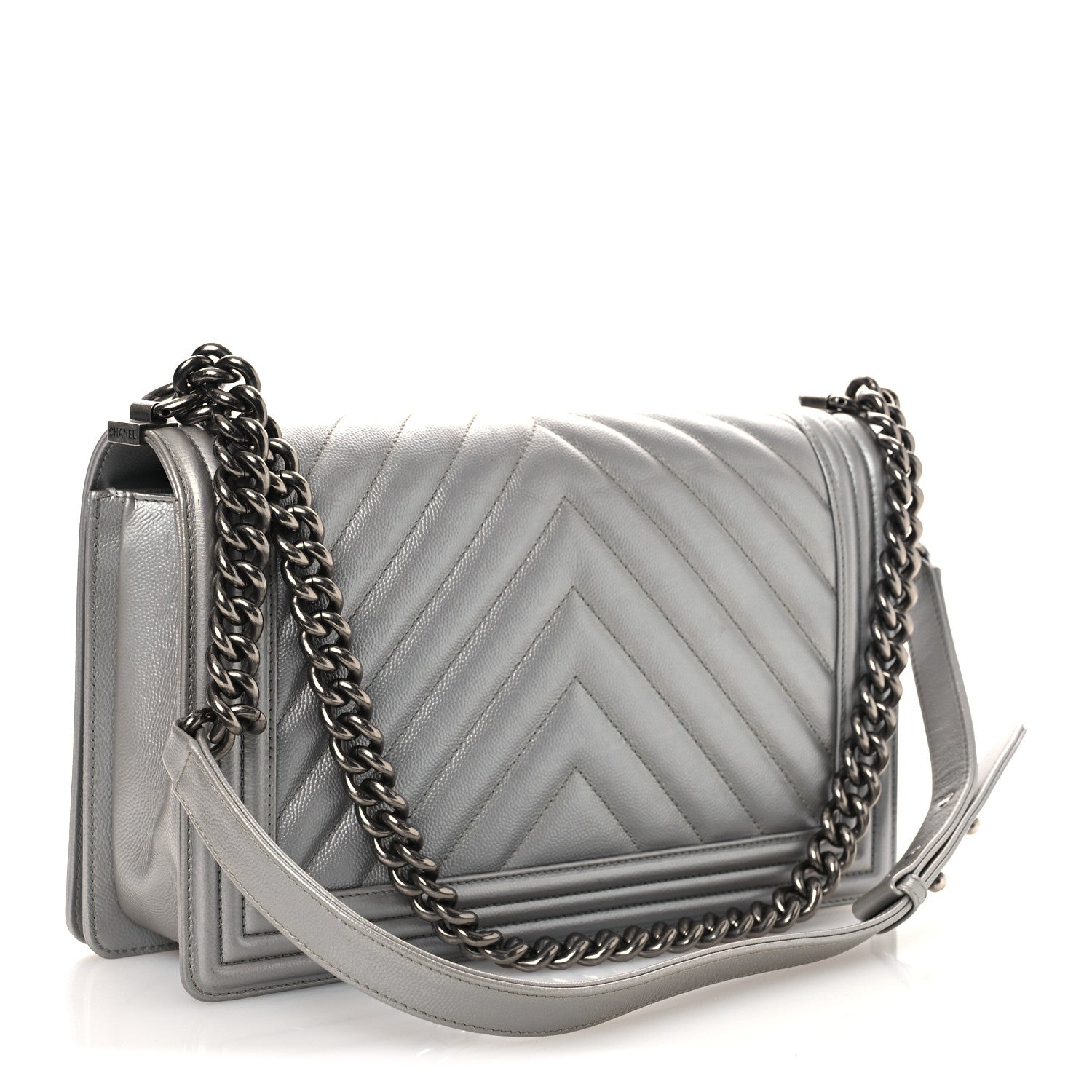 Chanel Metallic Caviar Chevron Quilted New Medium Boy Flap Silver 3 of 14