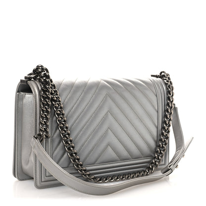 Chanel Metallic Caviar Chevron Quilted New Medium Boy Flap Silver 3 of 14
