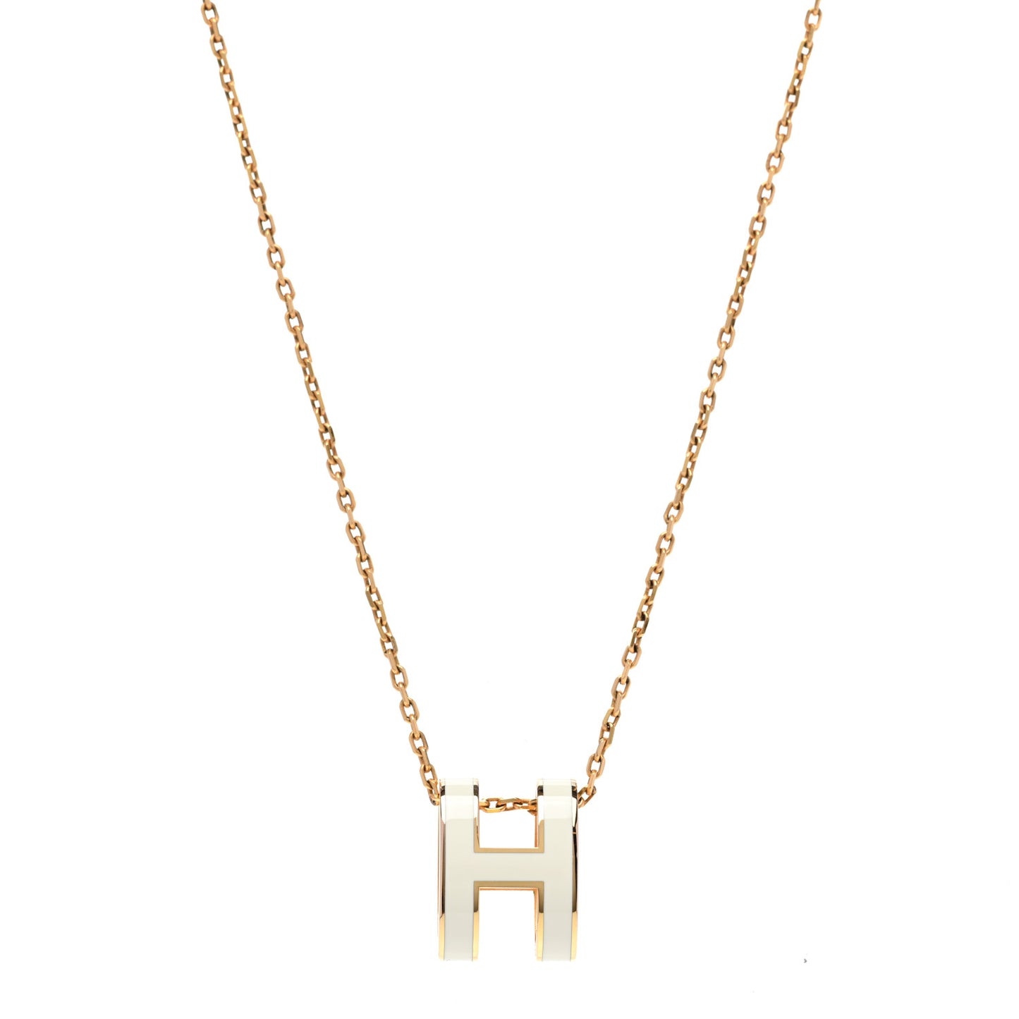 Lacquered Gold Pop H Pendant Necklace White