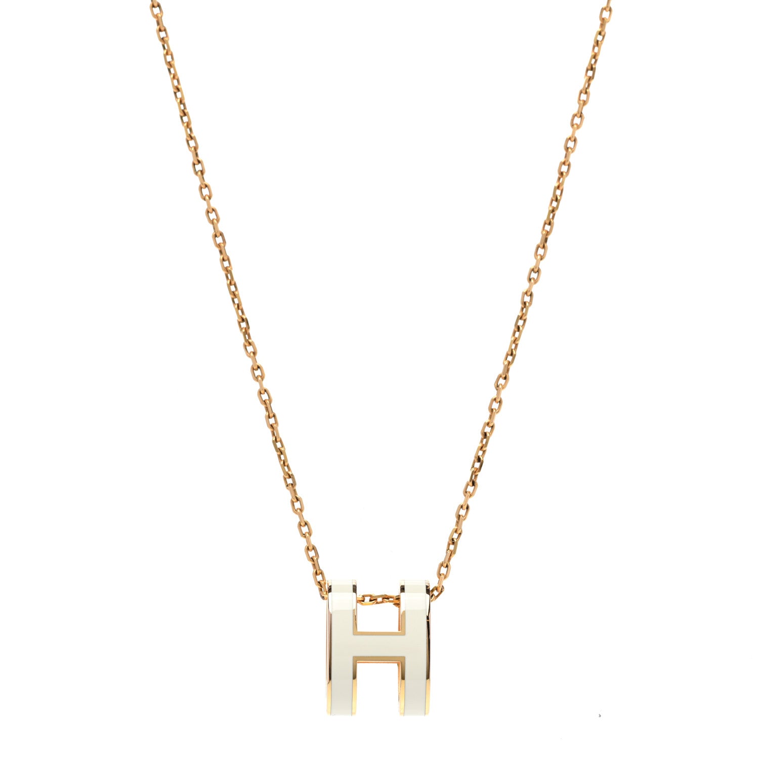Hermes Lacquered Gold Pop H Pendant Necklace White 1 of 7