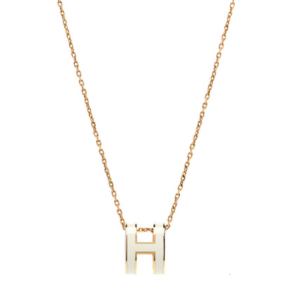 Hermes Lacquered Gold Pop H Pendant Necklace White 1 of 7