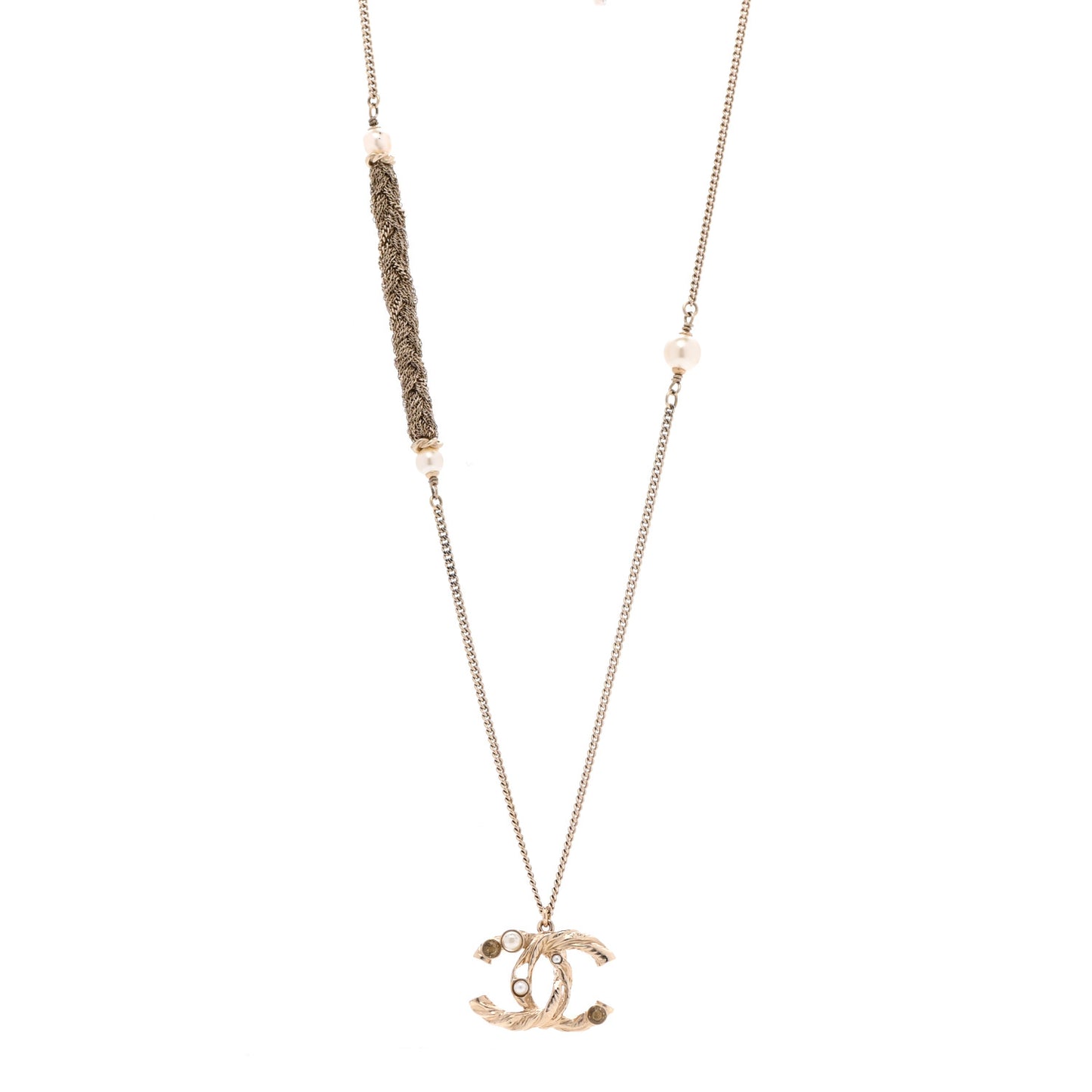 Pearl Crystal CC Bead Necklace Gold