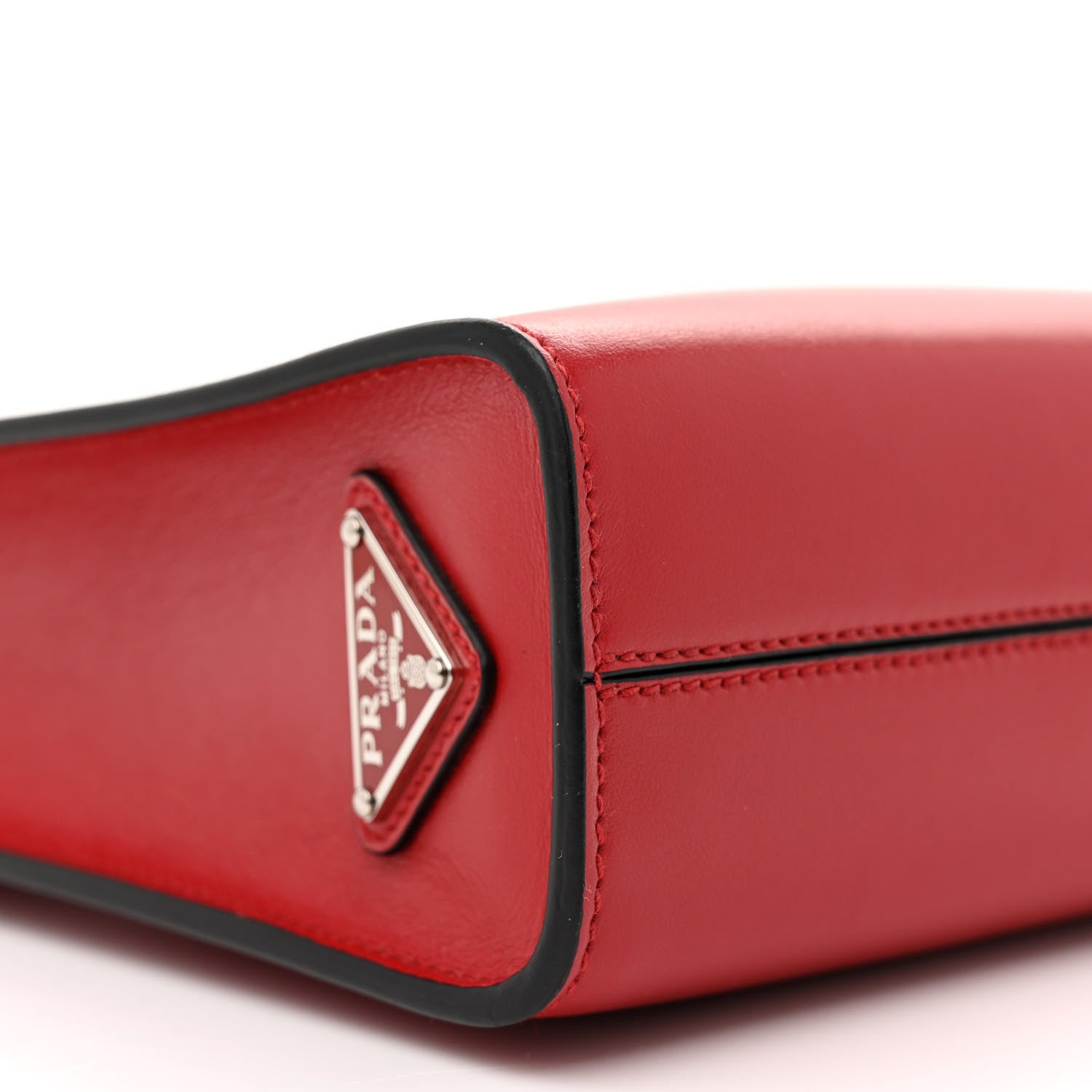 Prada Soft Calfskin Triangle Logo Embossed Small Double Handle Crossbody Tote Rosso 8 of 10