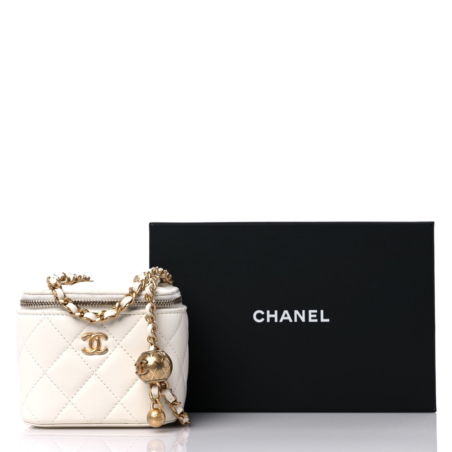 Chanel Lambskin Quilted Pearl Crush Mini Vanity Case With Chain White 11 of 11