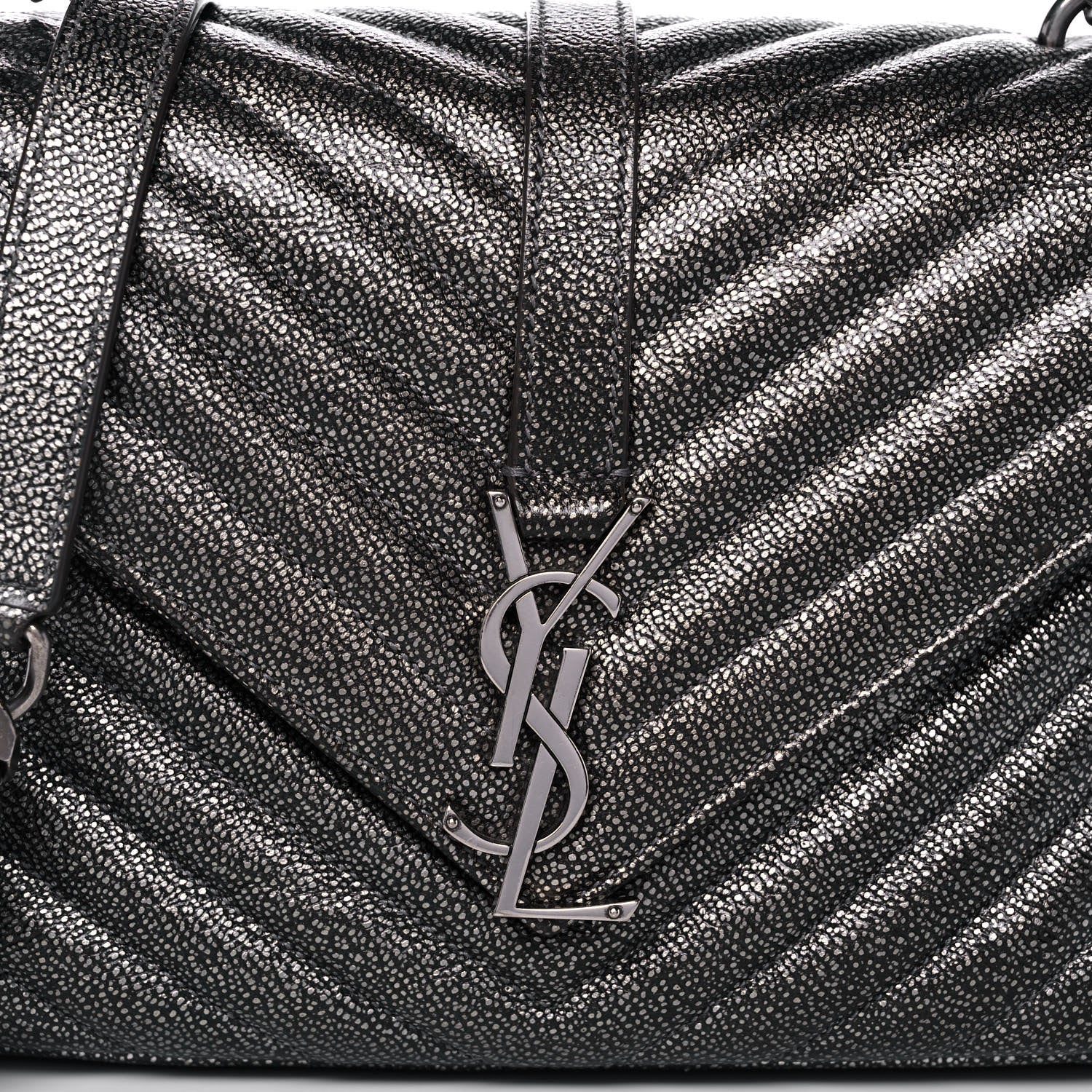 Saint Laurent Metallic Grain De Poudre Matelasse Chevron Monogram Medium College Bag Gunmetal 8 of 12