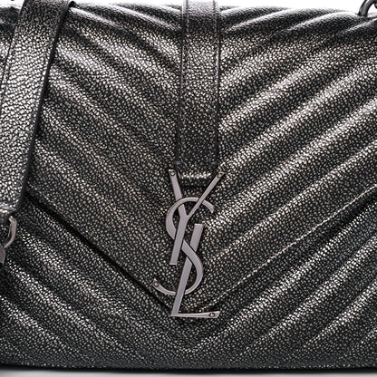 Saint Laurent Metallic Grain De Poudre Matelasse Chevron Monogram Medium College Bag Gunmetal 8 of 12