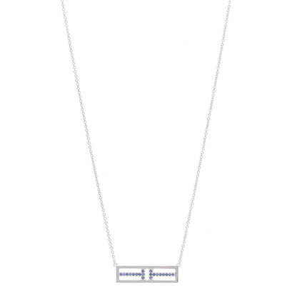 Tiffany 18K White Gold Blue Sapphire T Open Horizontal Bar Pendant Necklace 1 of 7