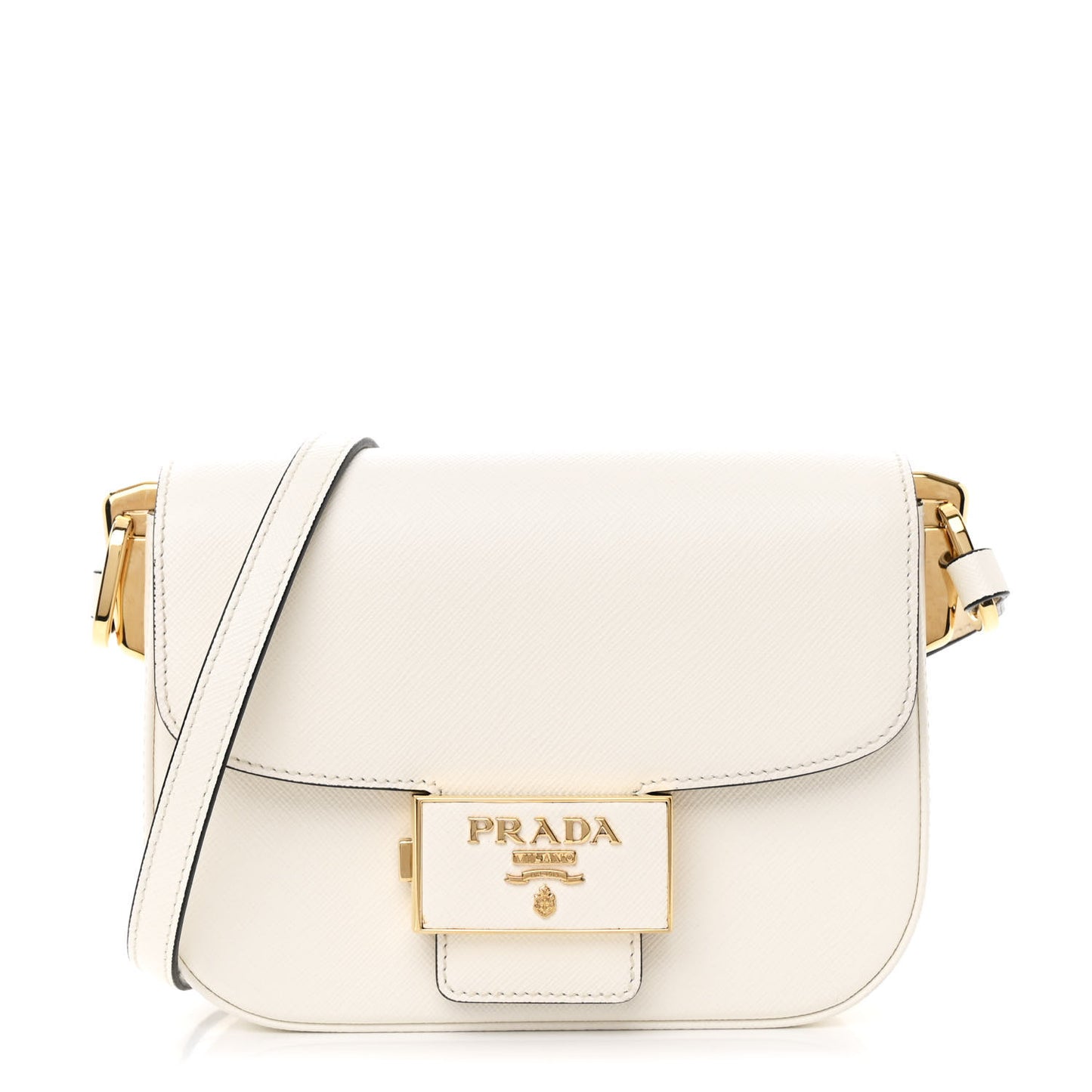 Saffiano Lux Embleme Flap Shoulder Bag White