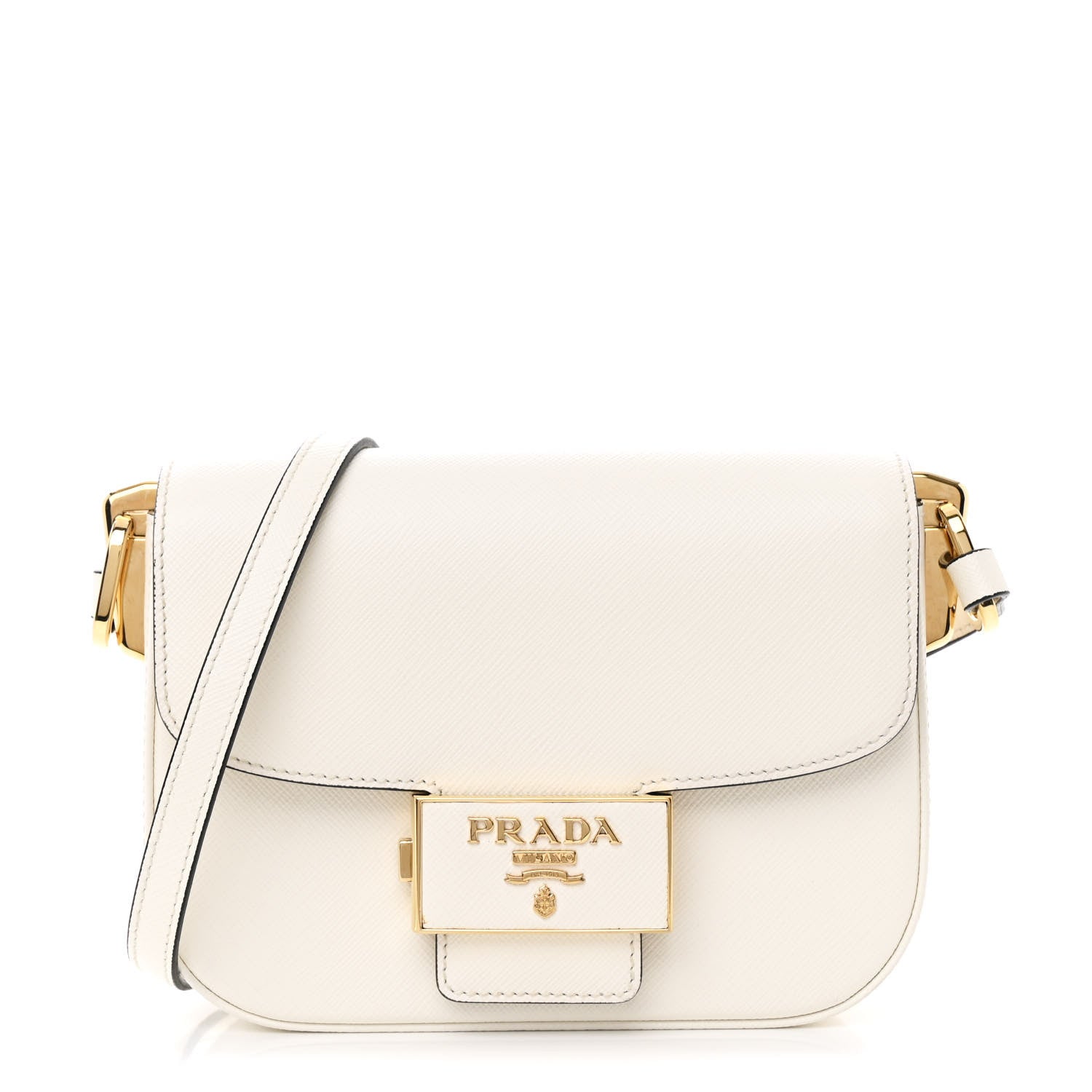 Prada Saffiano Lux Embleme Flap Shoulder Bag White 1 of 10