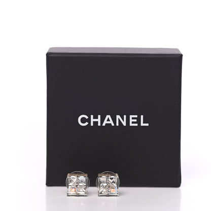 Chanel Transparent Resin Iridescent Crystal CC Cube Earrings Silver 4 of 4