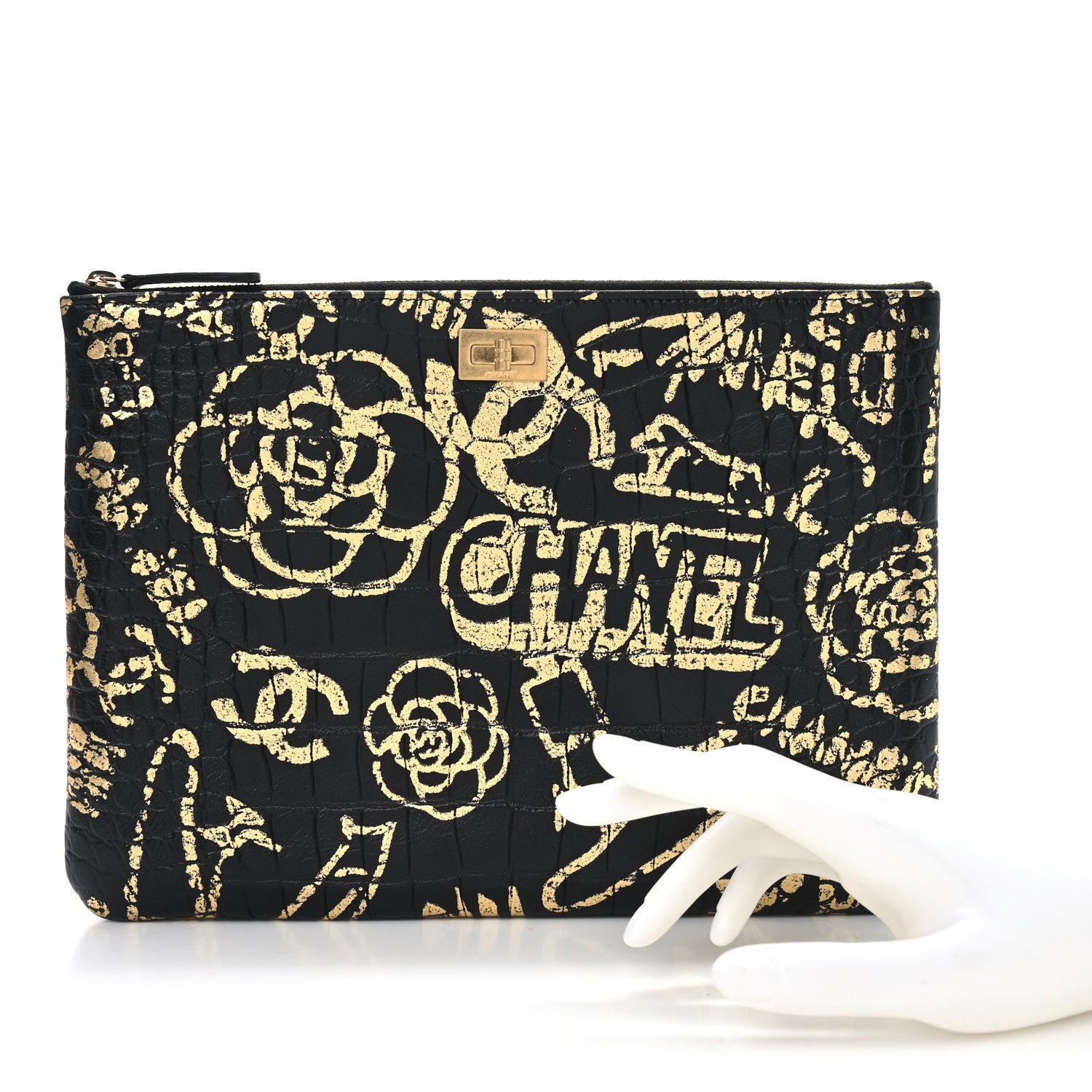 Chanel Calfskin Crocodile Embossed Graffiti 2.55 Medium Cocodile