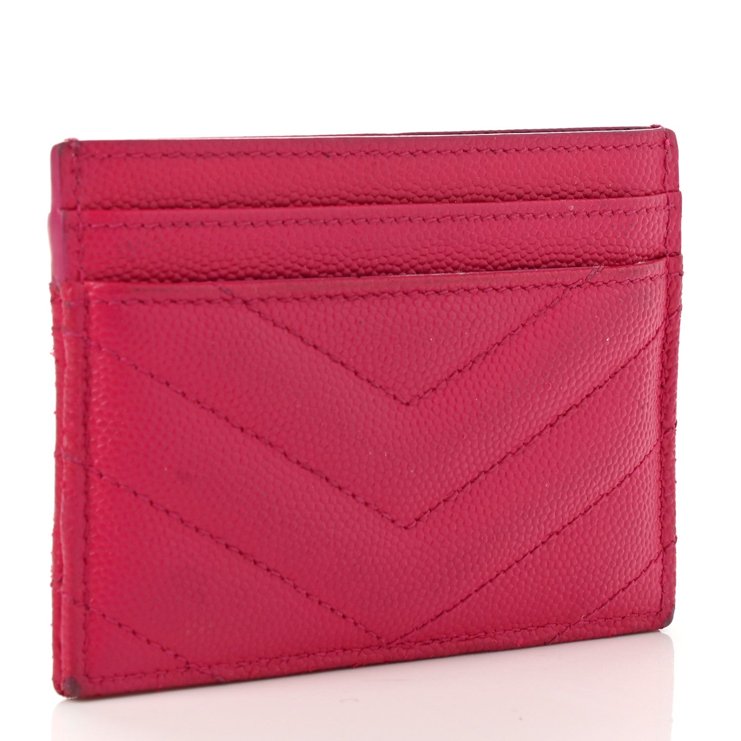 Saint Laurent Grain De Poudre Matelasse Chevron Monogram Credit Card Case Fresh Fuxia 2 of 8
