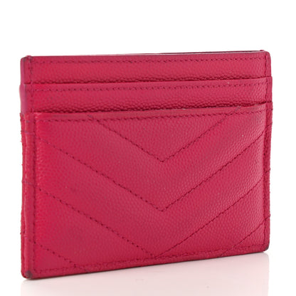 Saint Laurent Grain De Poudre Matelasse Chevron Monogram Credit Card Case Fresh Fuxia 2 of 8
