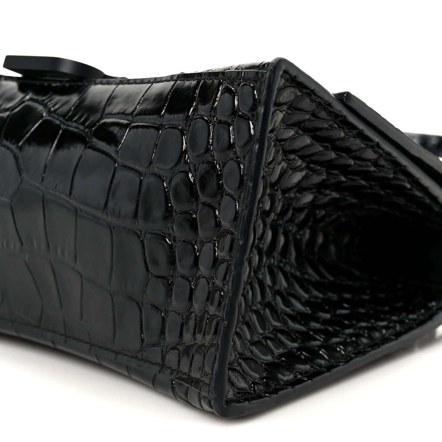 Balenciaga Shiny Calfskin Monochrome Crocodile Embossed Small Hourglass Top Handle Bag Black 10 of 10