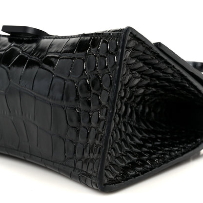 Balenciaga Shiny Calfskin Monochrome Crocodile Embossed Small Hourglass Top Handle Bag Black 10 of 10