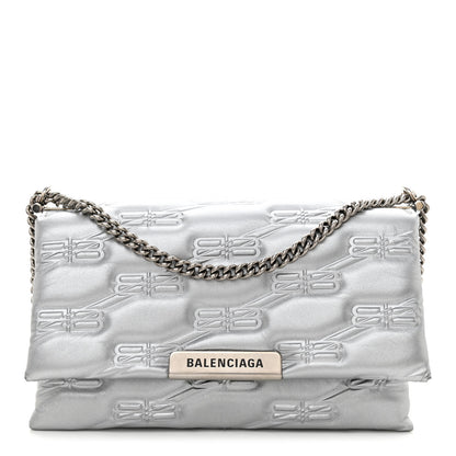 Balenciaga Nappa Allover License BB Monogram Embossed Small Triplet Bag Silver 1 of 9