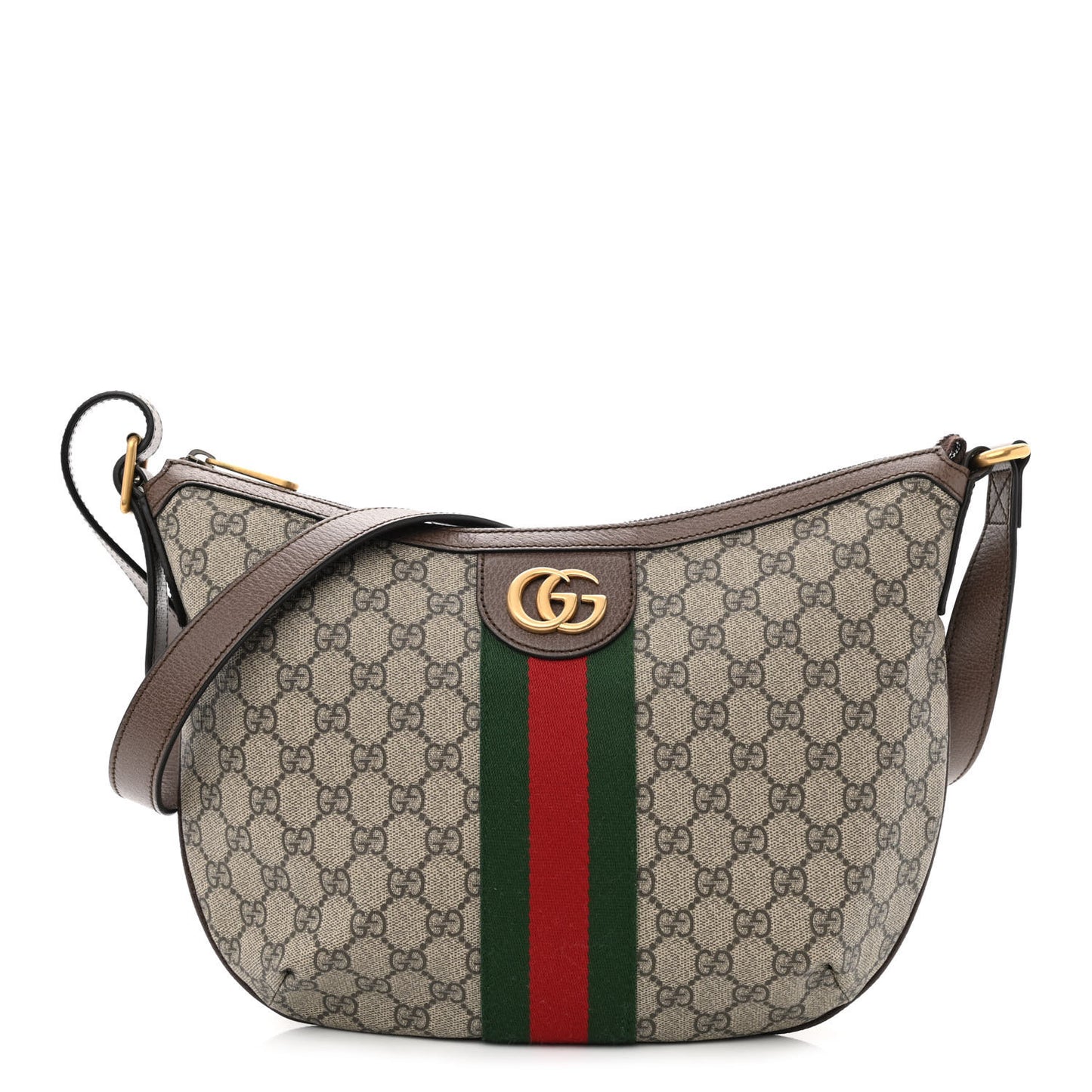 GG Supreme Monogram Web Small Ophidia Half Moon Hobo Brown