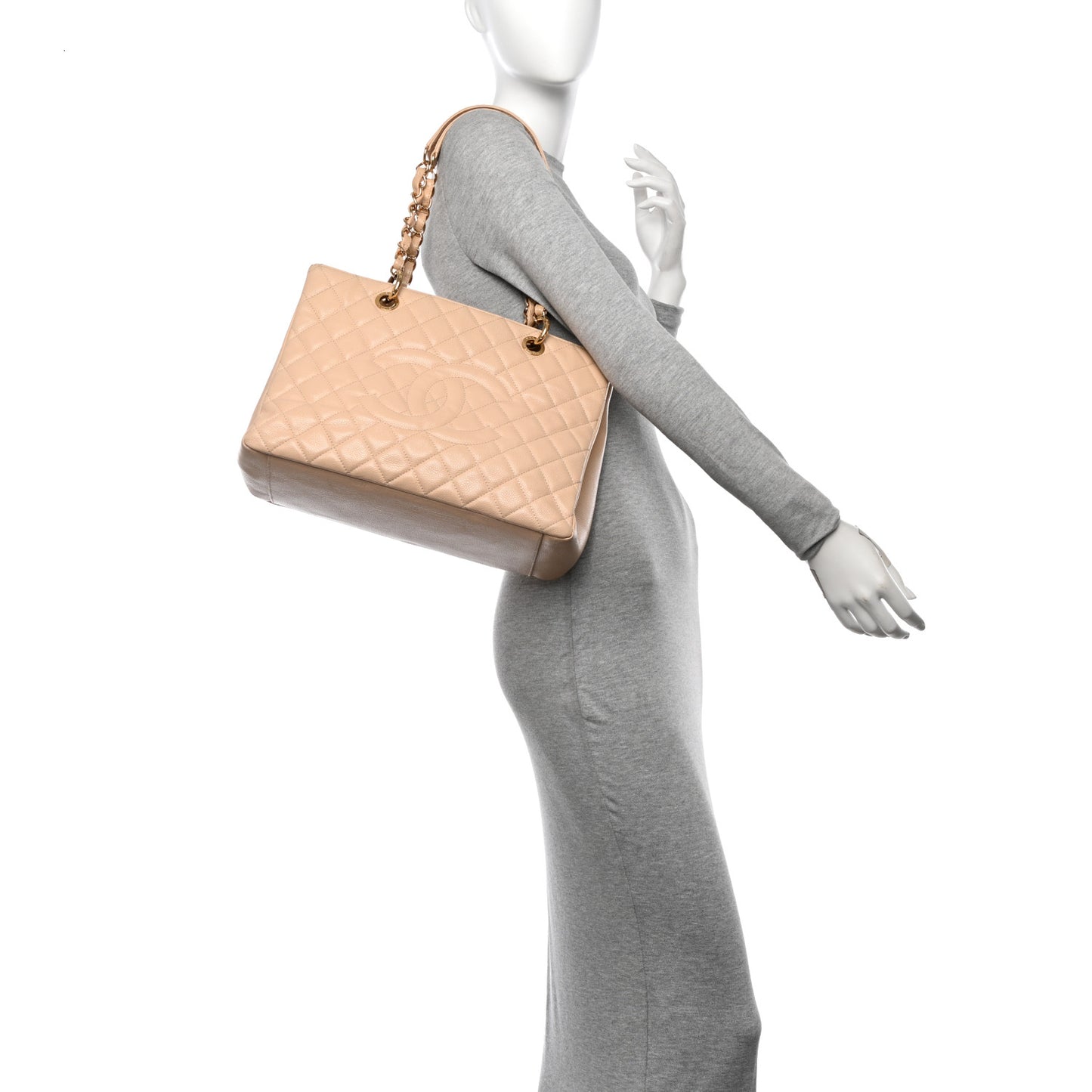 Caviar Quilted Grand Shopping Tote GST Beige Clair