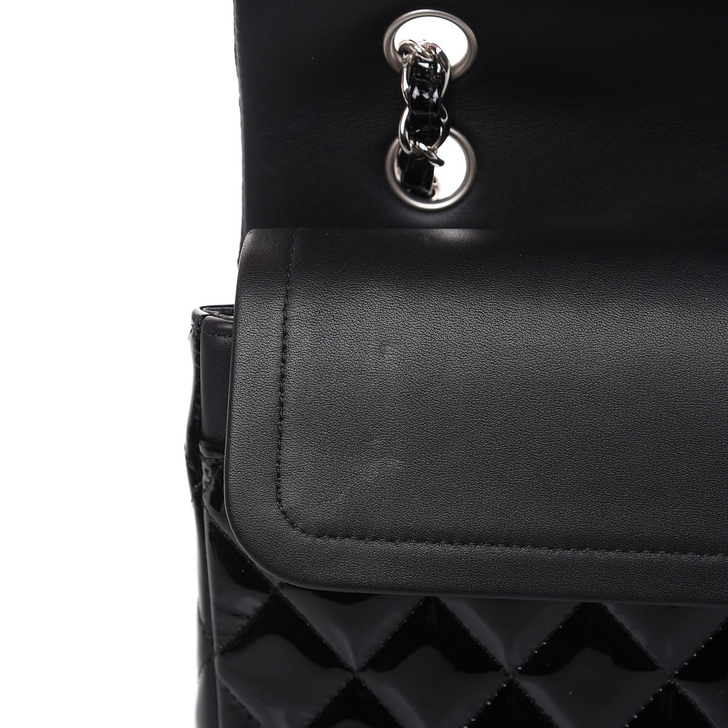 Patent Quilted Medium Double Flap Black