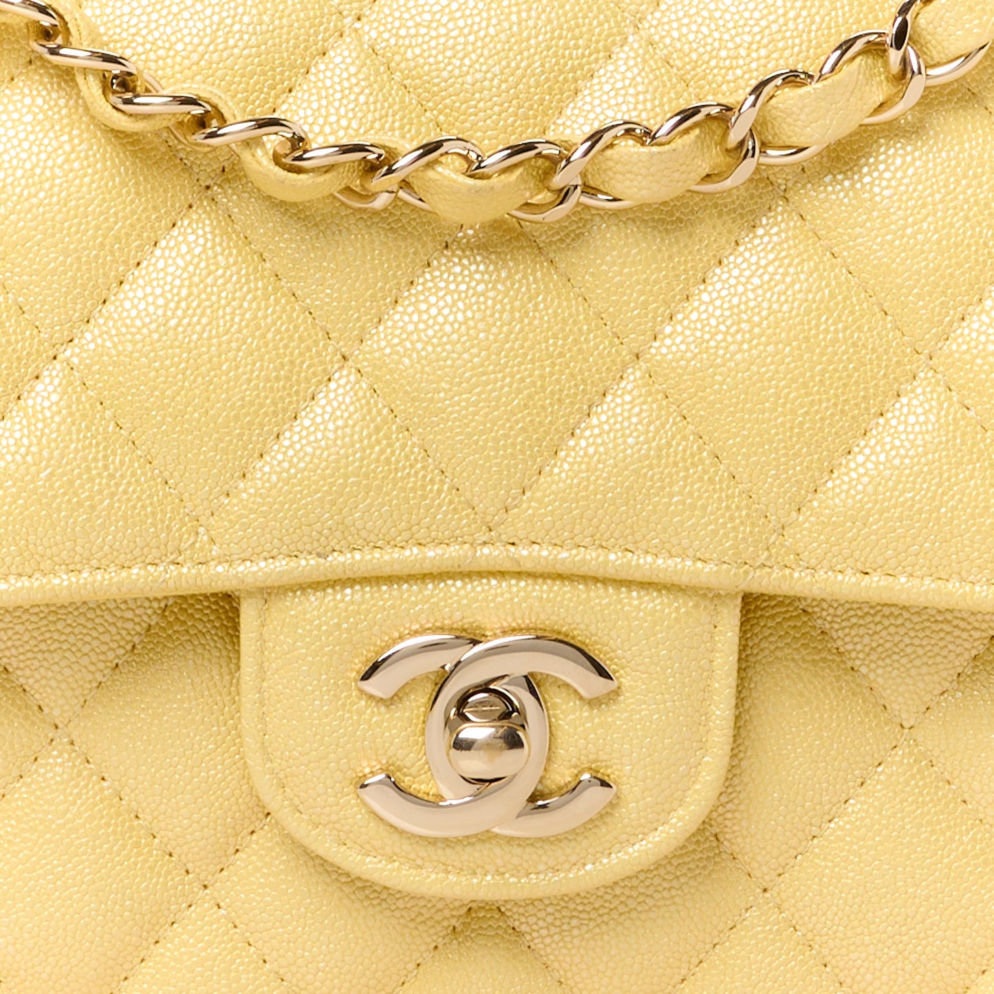 Iridescent Caviar Quilted Medium Double Flap Yellow