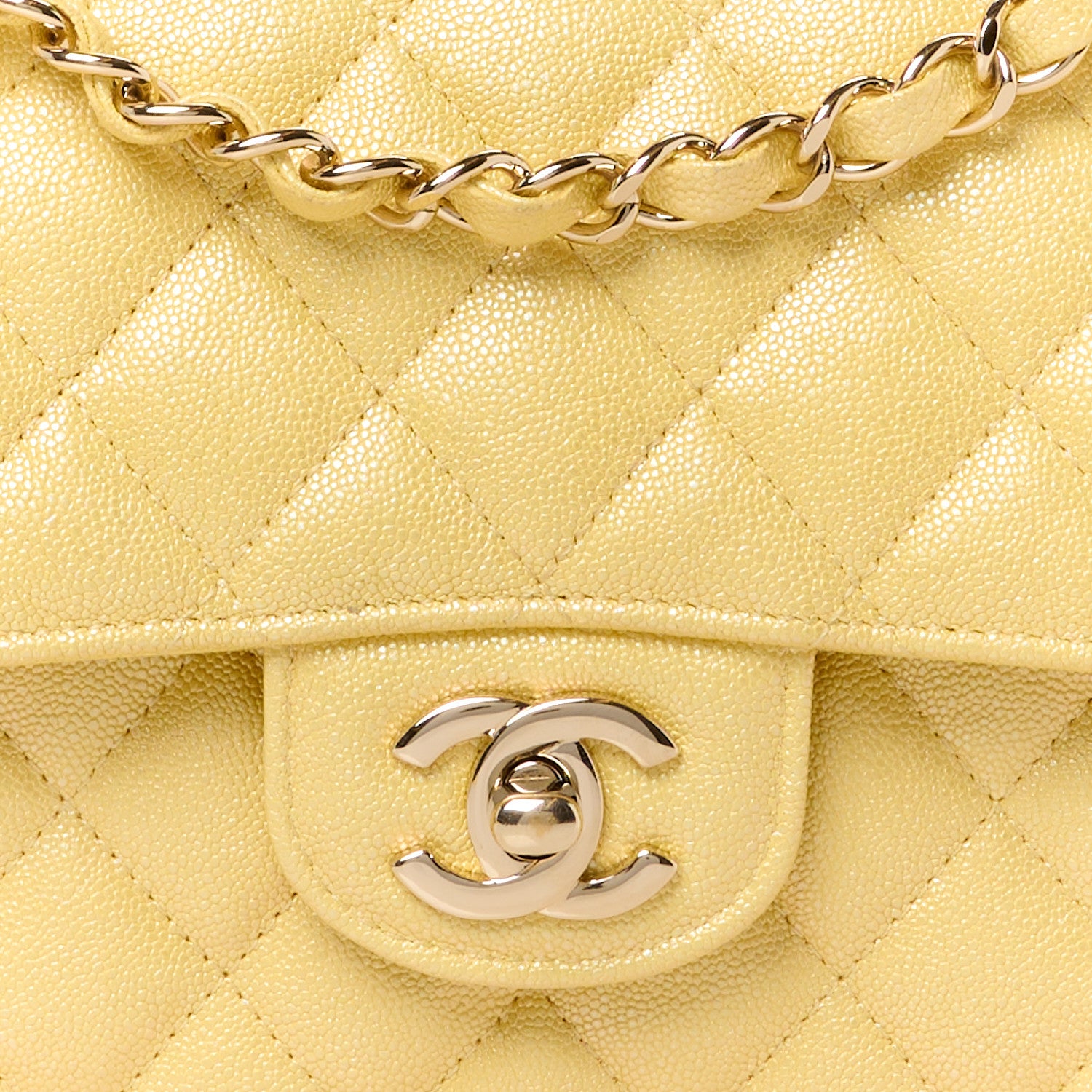 Chanel Iridescent Caviar Quilted Medium Double Flap Yellow 9 of 11