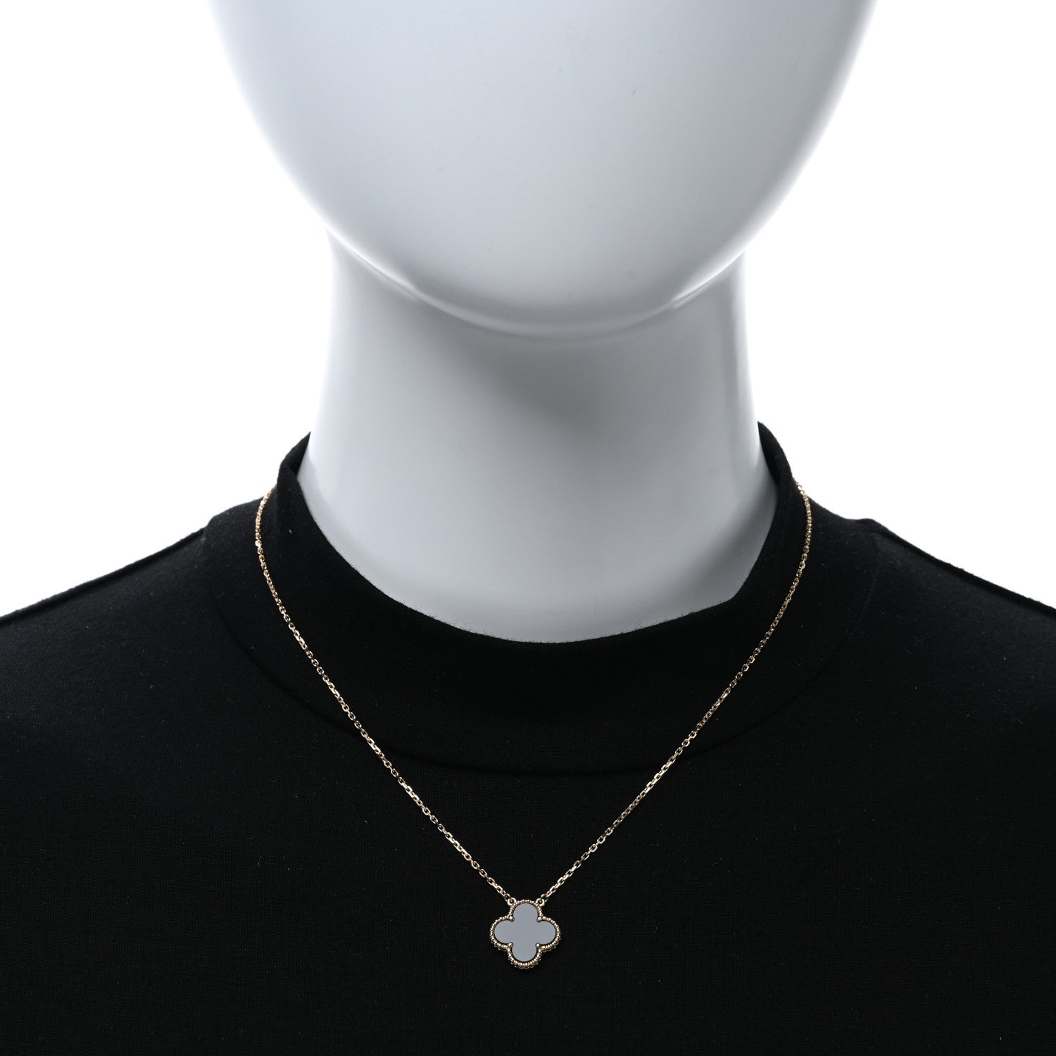 Van Cleef & Arpels 18K Yellow Gold Black Onyx Vintage Alhambra Pendant Necklace 3 of 5