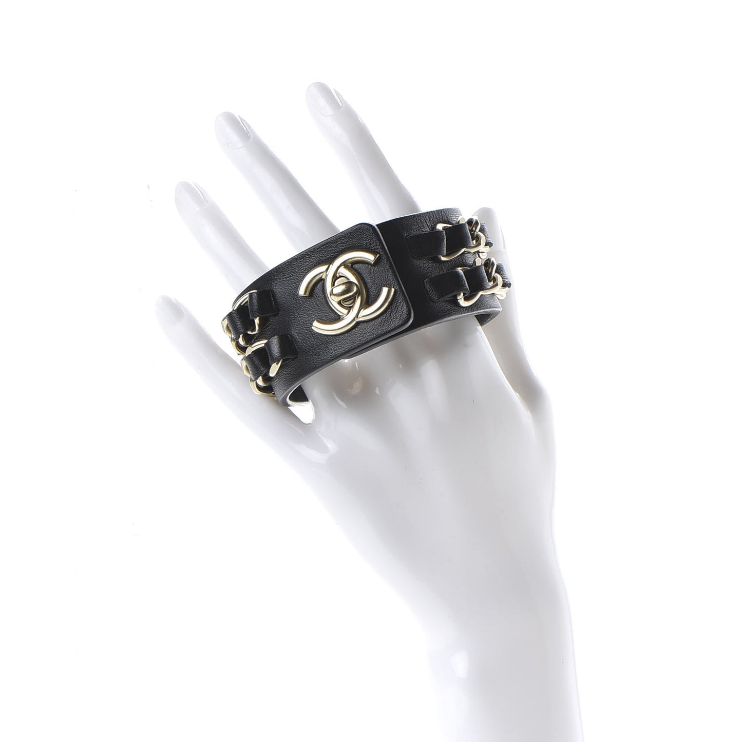 Lambskin CC Chain Turnlock Bracelet L Black
