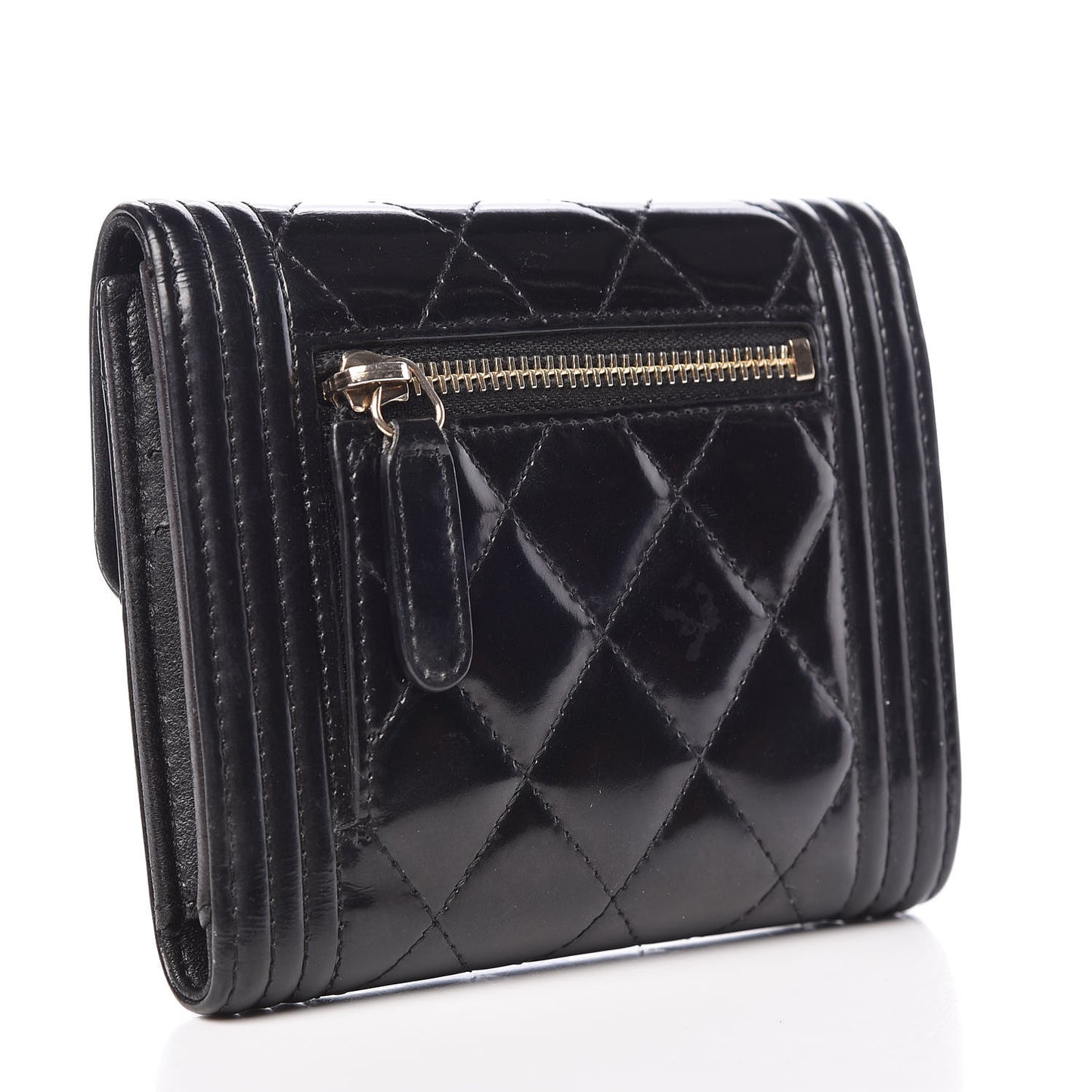 Patent Quilted Compact Boy Wallet Black