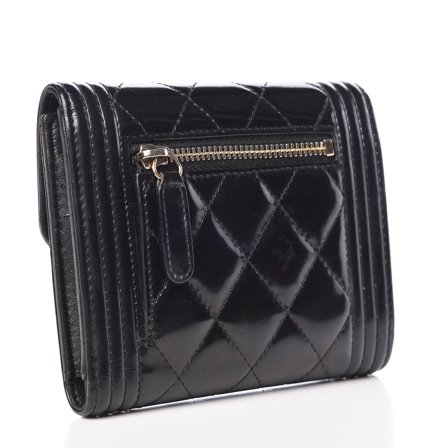 Chanel Patent Quilted Compact Boy Wallet Black 3 of 19