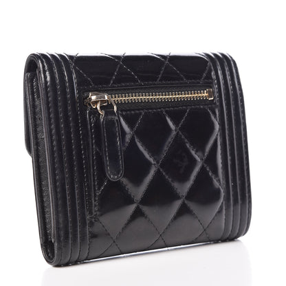 Chanel Patent Quilted Compact Boy Wallet Black 3 of 19