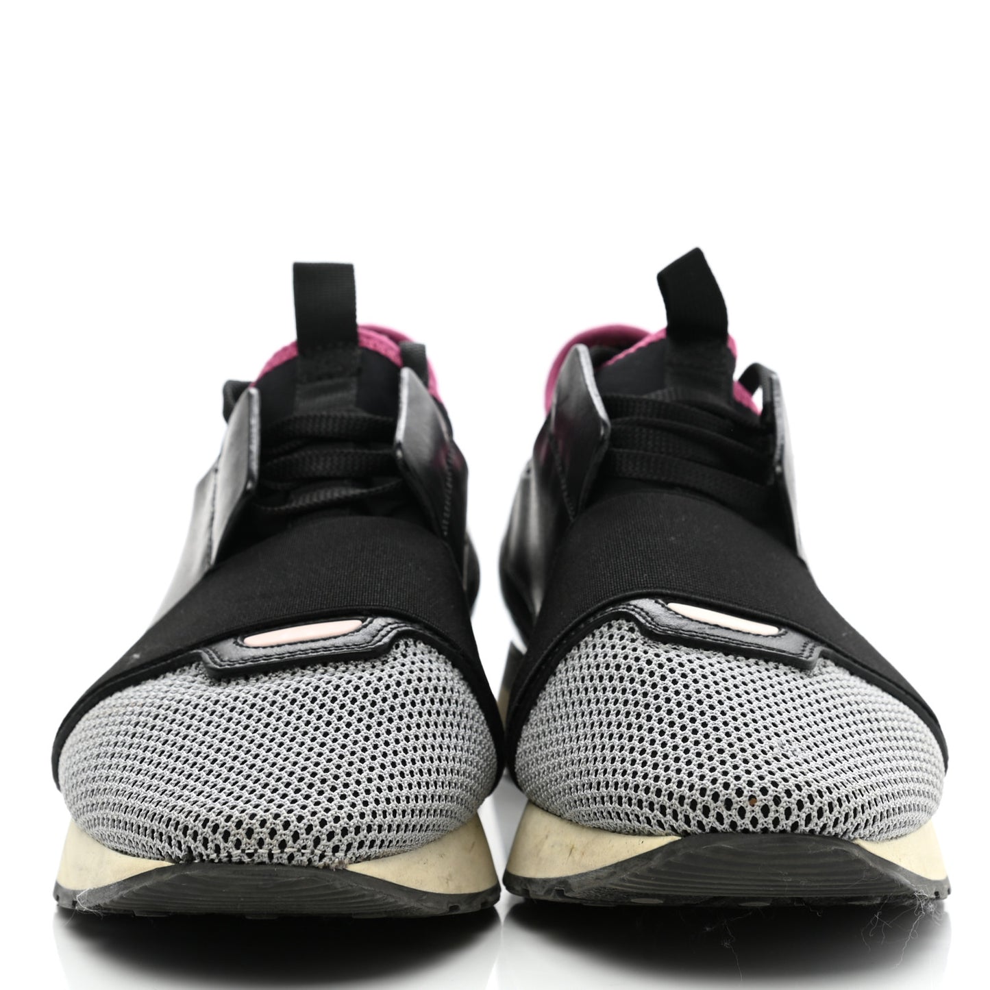 Calfskin Neoprene Mesh Suede Womens Race Runner Sneakers 42 Black Silver Pink
