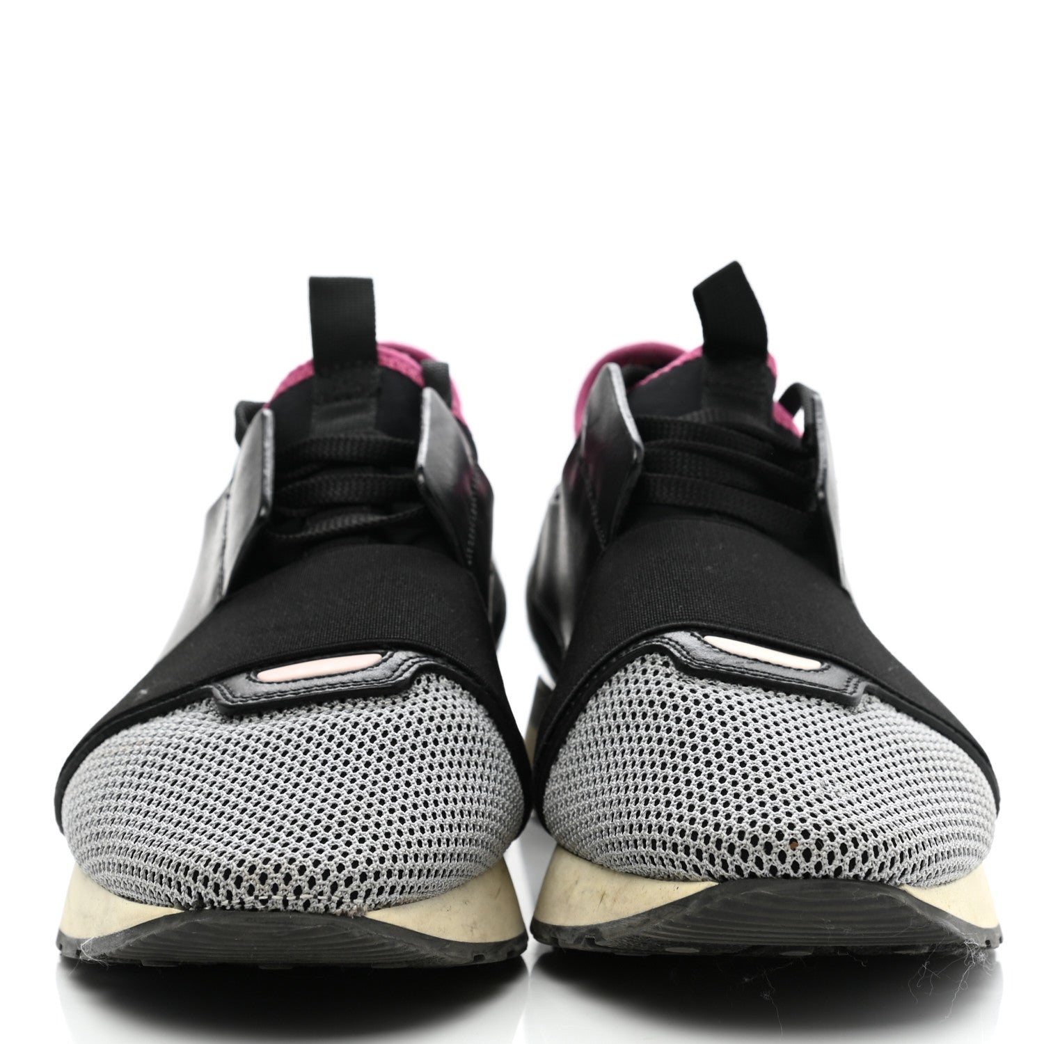 Balenciaga Calfskin Neoprene Mesh Suede Womens Race Runner Sneakers 42 Black Silver Pink 2 of 14