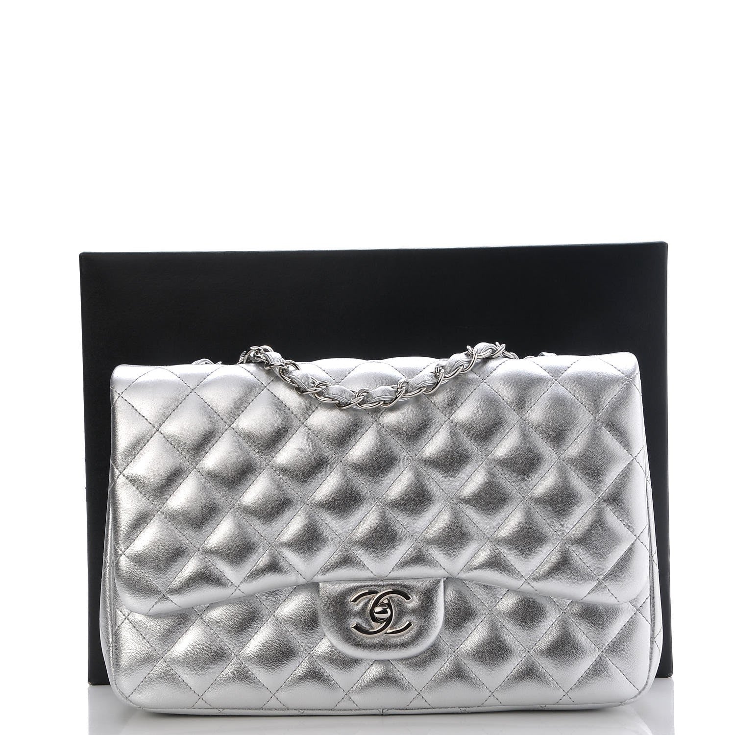 Chanel Metallic Lambskin Quilted Jumbo Single Flap Silver 9 of 9