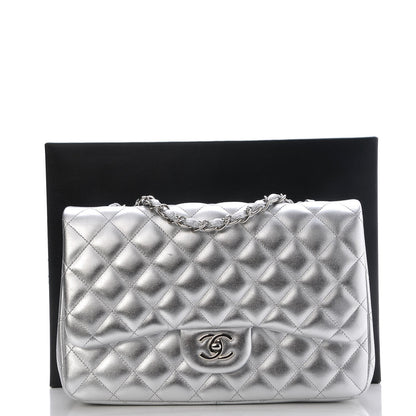 Chanel Metallic Lambskin Quilted Jumbo Single Flap Silver 9 of 9