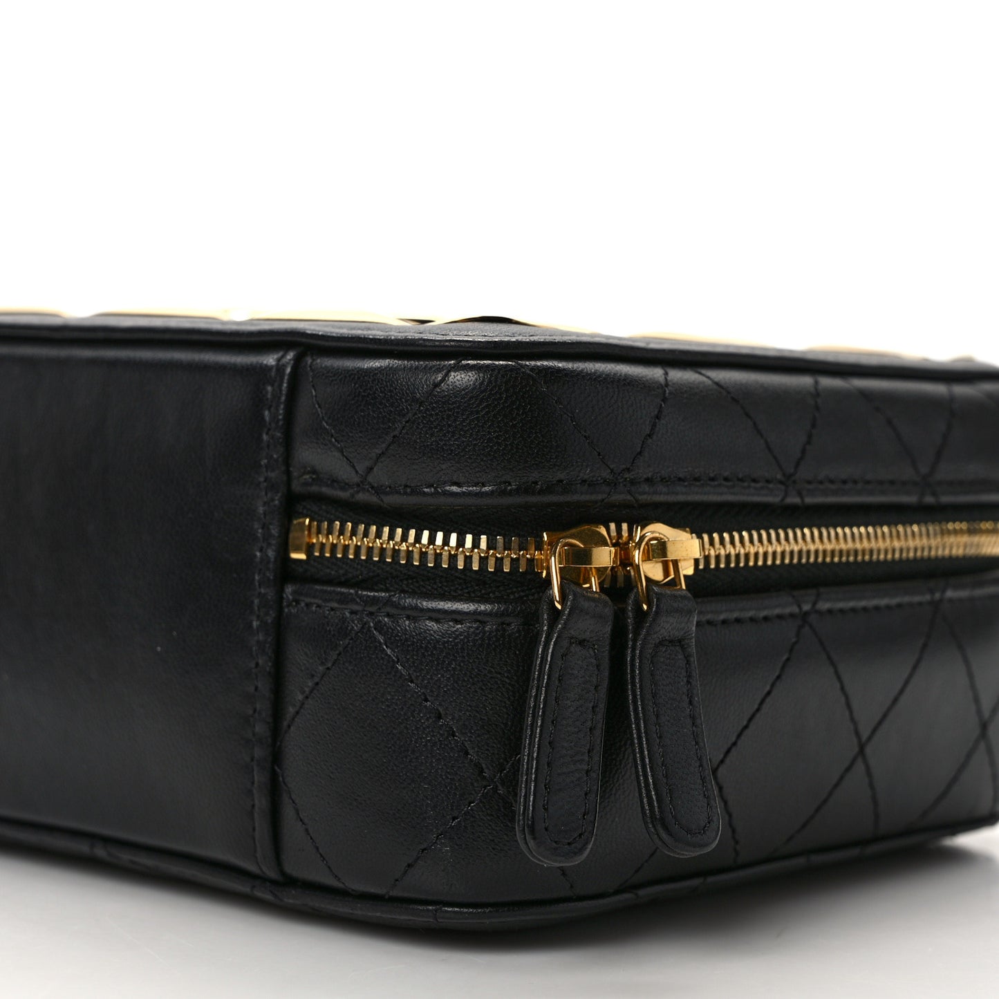 Lambskin Metal Quilted Golden Plate Vanity Case Black Golden Plate Vanity Case Black Gold