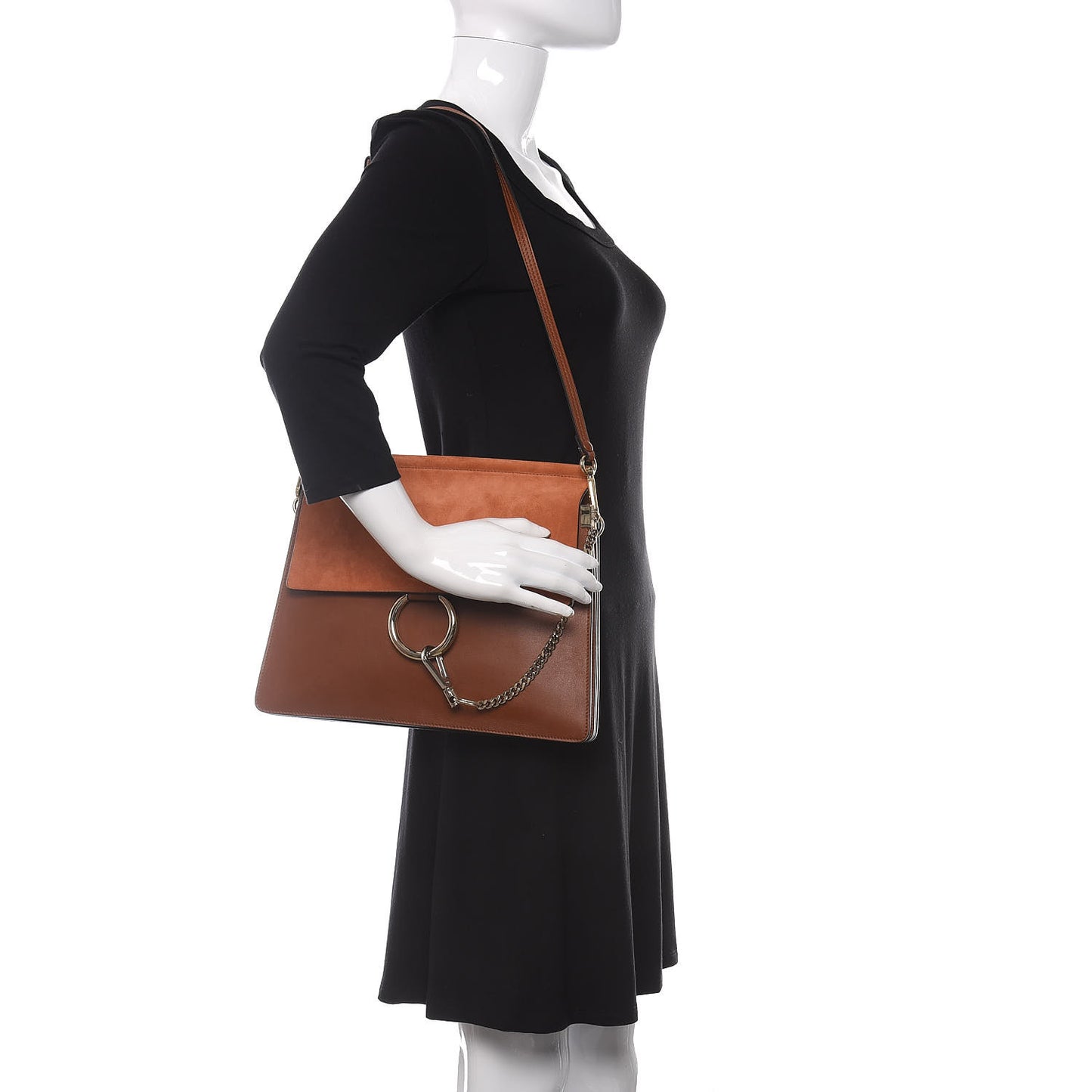 Suede Calfskin Medium Faye Shoulder Bag Tobacco