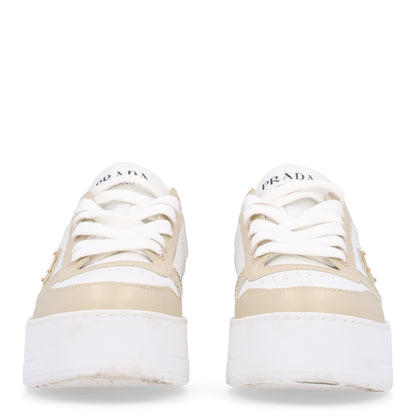 Prada Vitello Rois Triangle Womens Downtown Platform Low Top Sneakers 41 Beige White 3 of 10