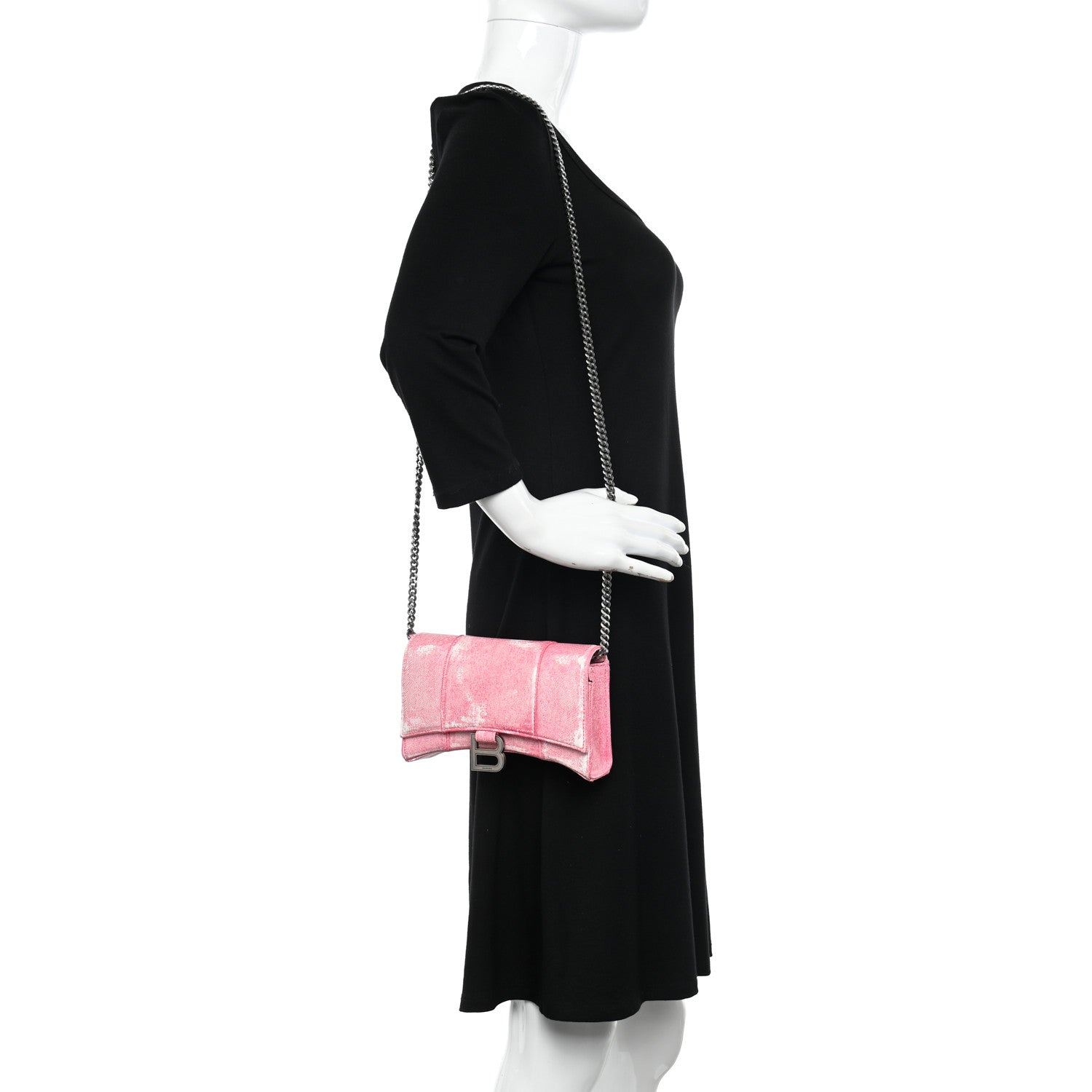 Balenciaga Nappa Denim Printed Hourglass Chain Bag Denim Pink 2 of 9