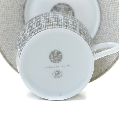 Hermes Porcelain Mosaique Au 24 Platine Tea Cup And Saucer Set Of 2 Platinum 7 of 9