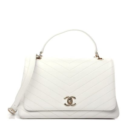 Chanel Grained Calfskin Stitched Medium Chevron Chic Top Handle Flap White 1 of 13