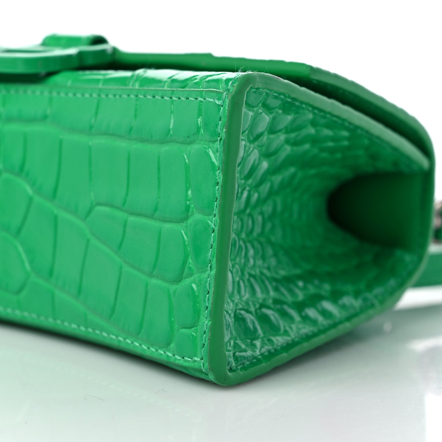 Shiny Calfskin Tonal B Crocodile Embossed Hourglass Top Handle Bag XS Vivid Green