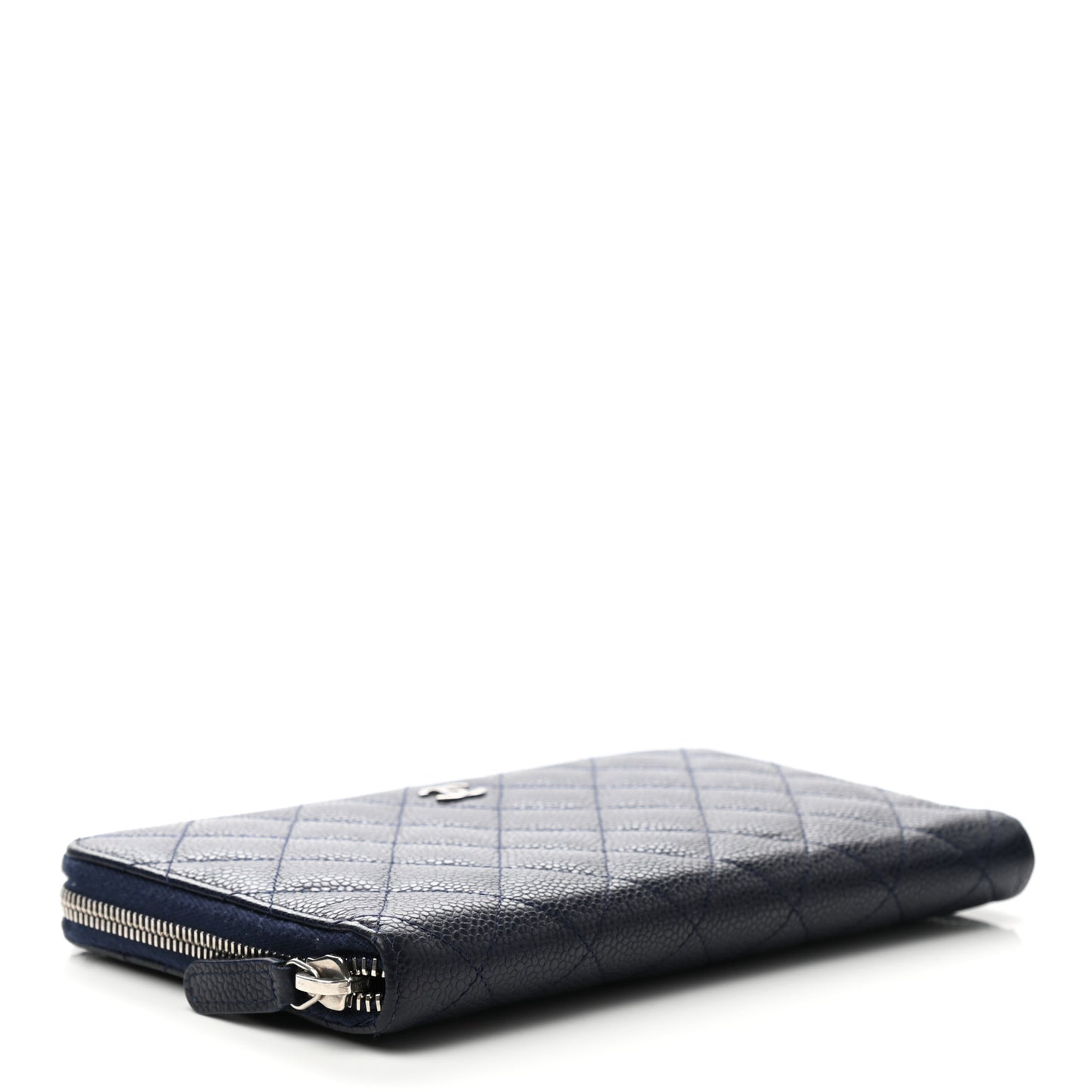 Caviar Quilted Large Zip Around Organizer Wallet Navy