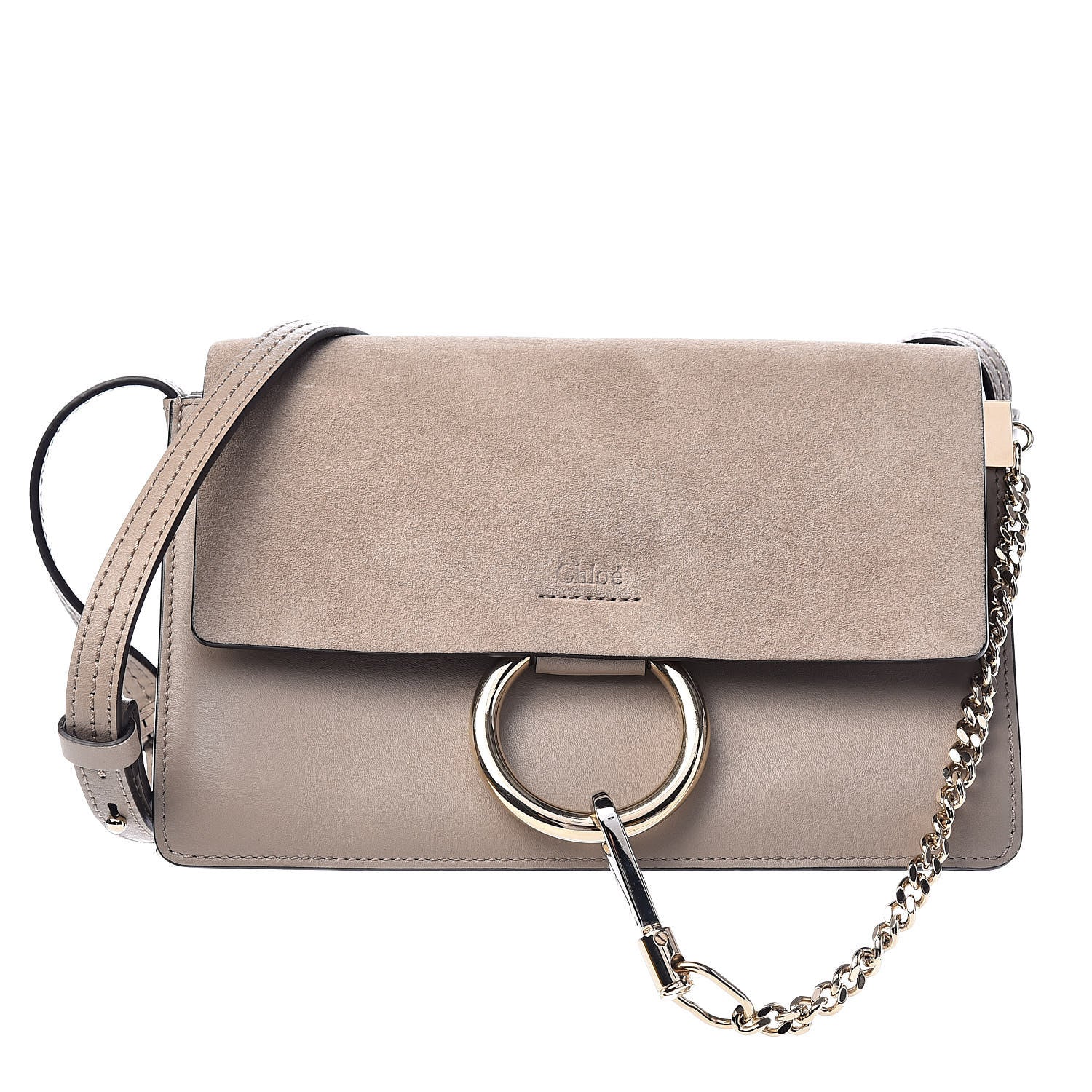 Chloe Suede Calfskin Small Faye Shoulder Bag Motty Grey 1 of 11