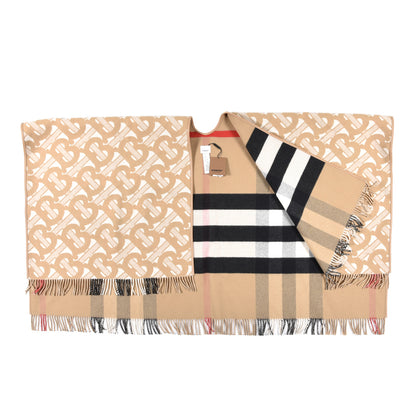 Burberry Wool Cashmere Lambskin Monogrammed TB Print Half Mega Check Cape Scarf Archive Beige 2 of 4