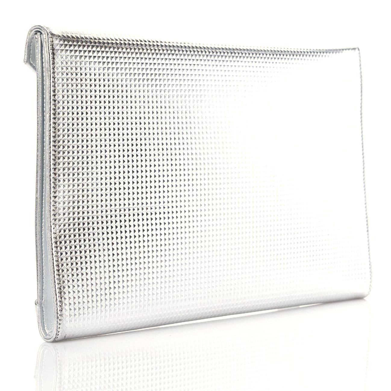 Metallic Lambskin Embossed Envelope Clutch Silver