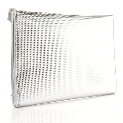 Chanel Metallic Lambskin Embossed Envelope Clutch Silver 3 of 10