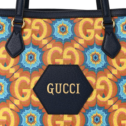 Gucci GG Supreme Kaleidoscope Calfskin Script Logo Gucci 100 Tote Bag Blue Orange Multicolor Blue Agata 7 of 10