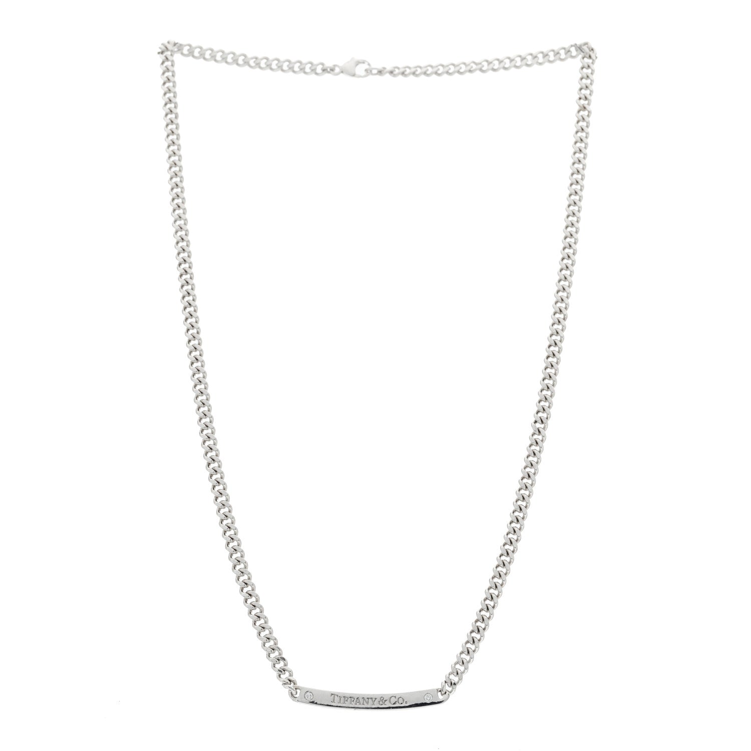 Tiffany 18K White Gold Diamond Micro Link ID Chain Necklace 3 of 6