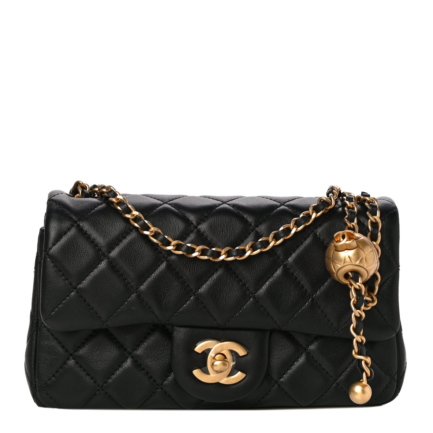 Lambskin Quilted Mini Rectangular Pearl Crush Flap Black