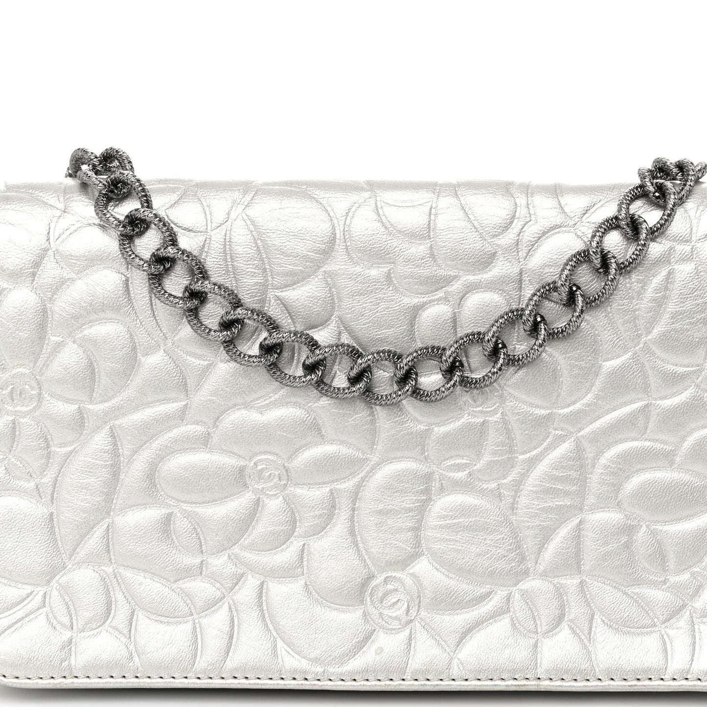 Metallic Lambskin Camellia Single Flap Silver